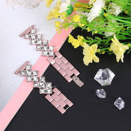 22mm Replacement Bracelet Watch Band Rhombus Rhinestone Stainless Steel Metal Wristband Strap for Samsung Galaxy Watch3 45mm / Watch 46mm