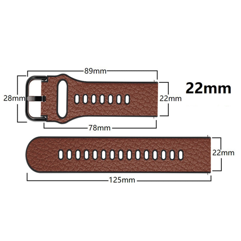 22mm Litchi Texture PU Leather Coated TPU Watchband Adjustable Multiple Holes Replacement Strap for Huawei Watch GT3 46mm/GT Runner