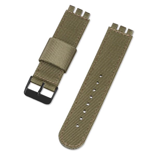 19mm Nylon + Canvas Watch Strap Replacement Watch Band with Black Buckle for Swatch