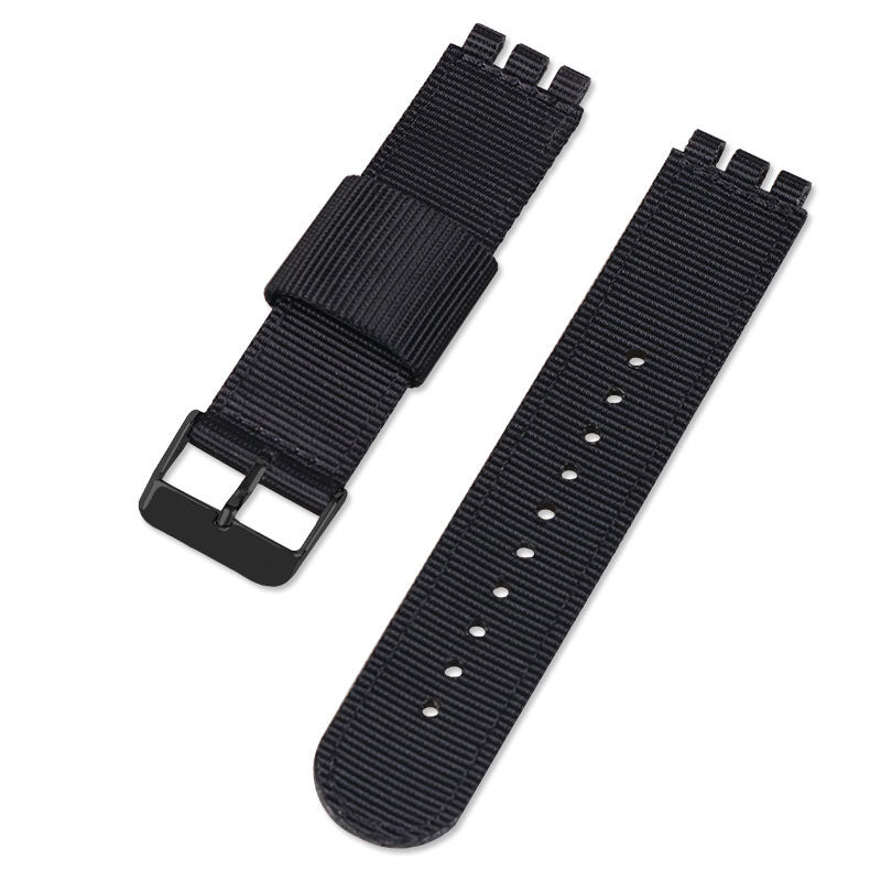 19mm Nylon + Canvas Watch Strap Replacement Watch Band with Black Buckle for Swatch