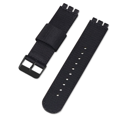 19mm Nylon + Canvas Watch Strap Replacement Watch Band with Black Buckle for Swatch