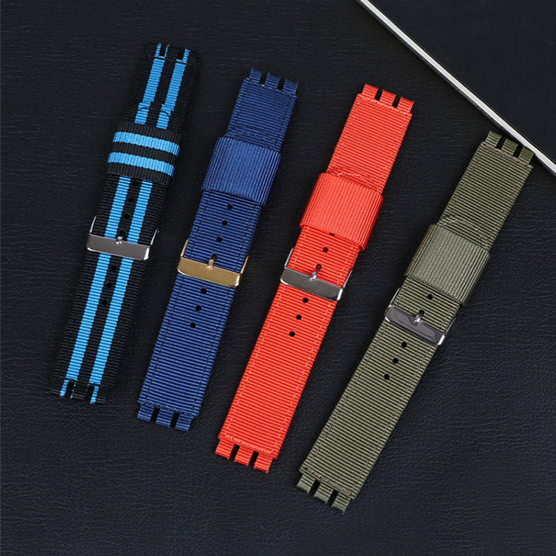 19mm Nylon + Canvas Watch Strap Replacement Watch Band with Black Buckle for Swatch