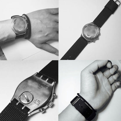 19mm Nylon + Canvas Watch Strap Replacement Watch Band with Black Buckle for Swatch