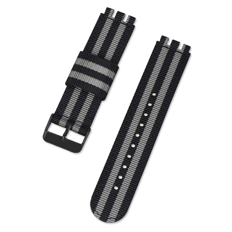 19mm Nylon + Canvas Watch Strap Replacement Watch Band with Black Buckle for Swatch