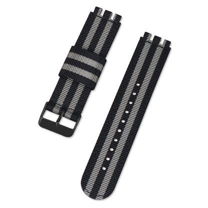 19mm Nylon + Canvas Watch Strap Replacement Watch Band with Black Buckle for Swatch