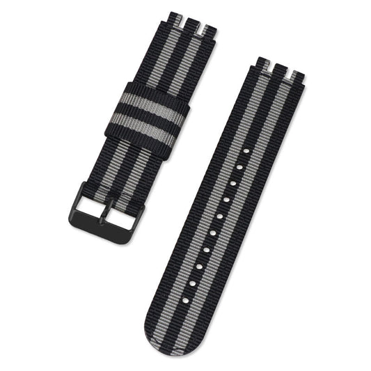 19mm Nylon + Canvas Watch Strap Replacement Watch Band with Black Buckle for Swatch