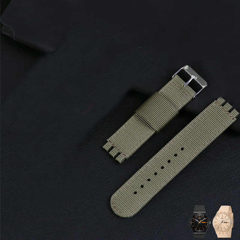 19mm Nylon + Canvas Watch Strap Replacement Watch Band with Black Buckle for Swatch