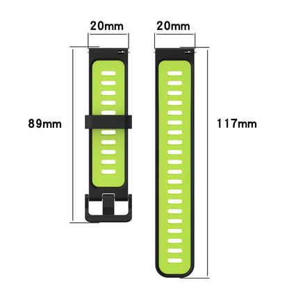 20mm Silicone Stripe Bi-color Watch Strap Soft Wristband with Buckle for Huawei Watch GT2 42mm/Samsung Galaxy Watch4 Classic 42mm/46mm/Watch4 40mm/44mm
