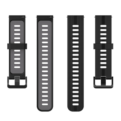 20mm Silicone Stripe Bi-color Watch Strap Soft Wristband with Buckle for Huawei Watch GT2 42mm/Samsung Galaxy Watch4 Classic 42mm/46mm/Watch4 40mm/44mm