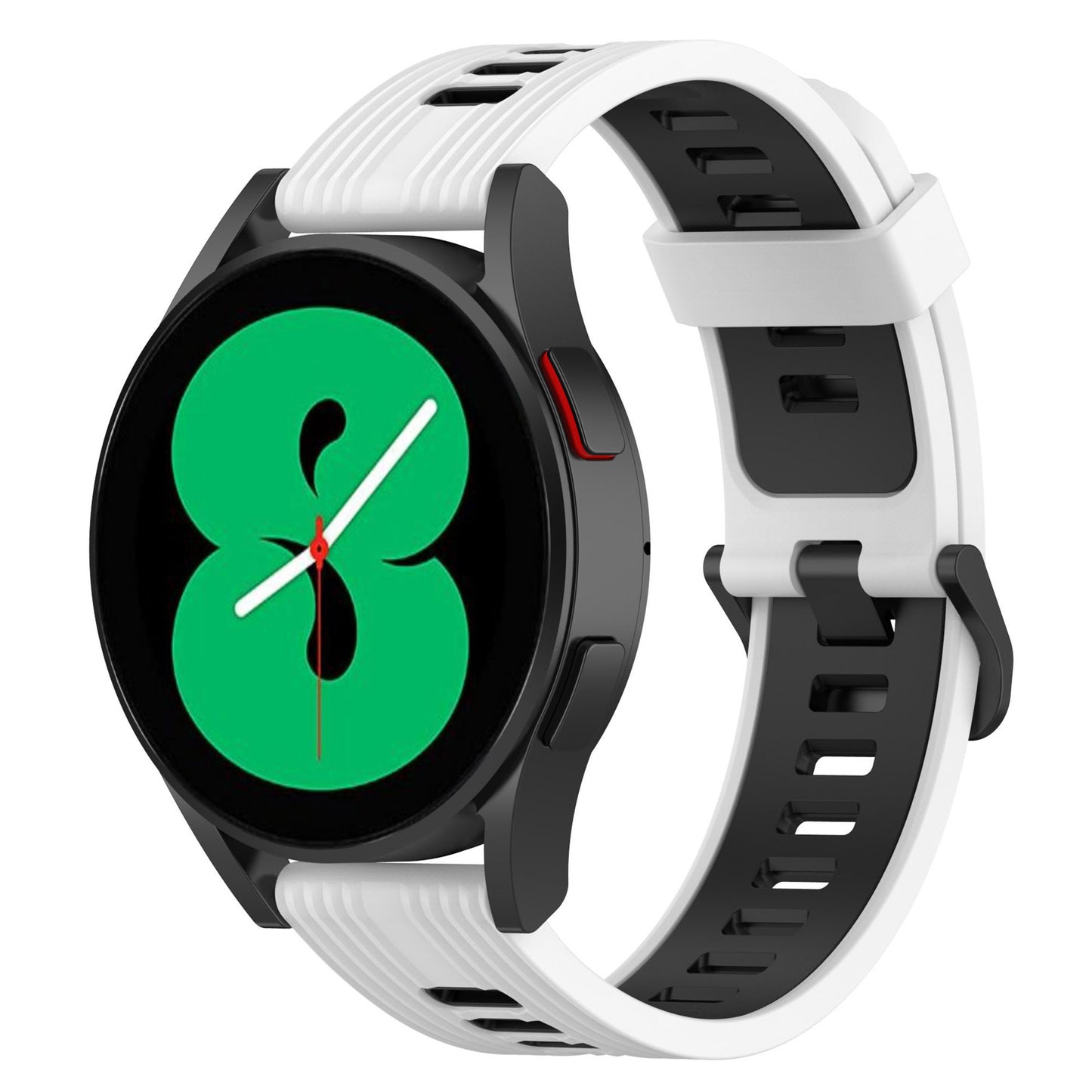 20mm Silicone Stripe Bi-color Watch Strap Soft Wristband with Buckle for Huawei Watch GT2 42mm/Samsung Galaxy Watch4 Classic 42mm/46mm/Watch4 40mm/44mm