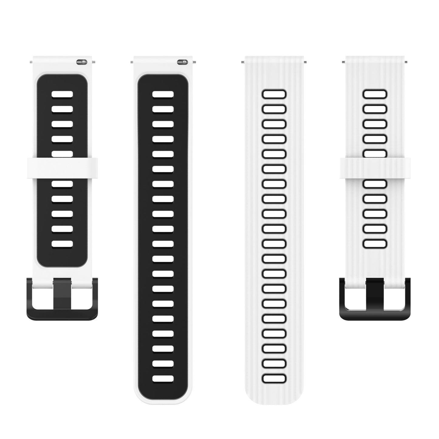 20mm Silicone Stripe Bi-color Watch Strap Soft Wristband with Buckle for Huawei Watch GT2 42mm/Samsung Galaxy Watch4 Classic 42mm/46mm/Watch4 40mm/44mm
