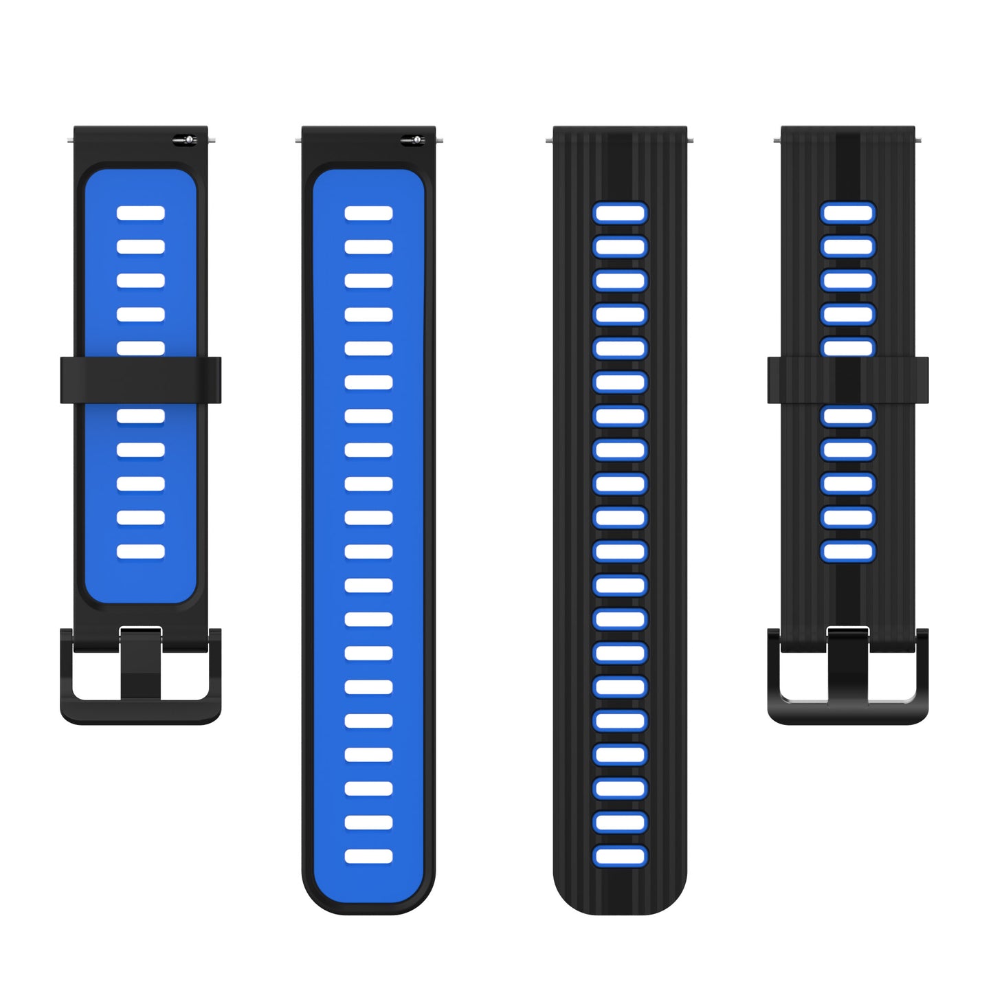 20mm Silicone Stripe Bi-color Watch Strap Soft Wristband with Buckle for Huawei Watch GT2 42mm/Samsung Galaxy Watch4 Classic 42mm/46mm/Watch4 40mm/44mm