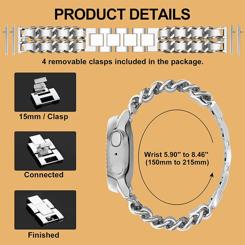 22mm Stainless Steel + PU Leather Chain Watch Band Wrist Strap for Samsung Galaxy Watch3 45mm