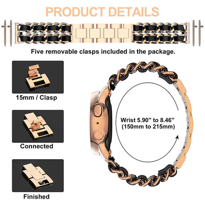 22mm Stainless Steel + PU Leather Chain Watch Band Wrist Strap for Samsung Galaxy Watch3 45mm