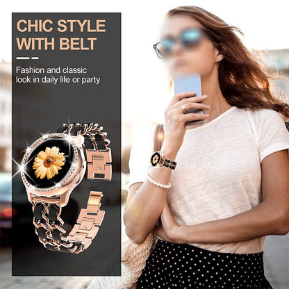 22mm Stainless Steel + PU Leather Chain Watch Band Wrist Strap for Samsung Galaxy Watch3 45mm