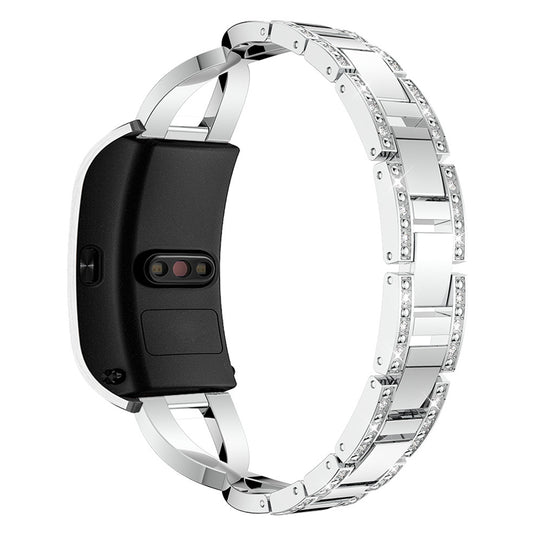18mm Rhinestone Decor X Design Metal Watch Band Wrist Strap Replacement for Garmin Venu 2S/Vivoactive 4S