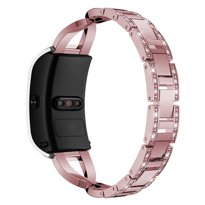 18mm Rhinestone Decor X Design Metal Watch Band Wrist Strap Replacement for Garmin Venu 2S/Vivoactive 4S