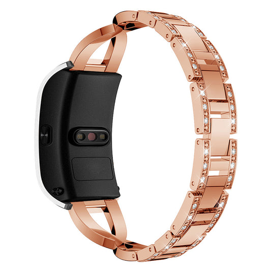 18mm Rhinestone Decor X Design Metal Watch Band Wrist Strap Replacement for Garmin Venu 2S/Vivoactive 4S