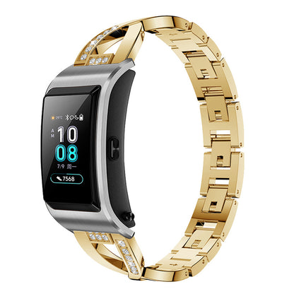 18mm Rhinestone Decor X Design Metal Watch Band Wrist Strap Replacement for Garmin Venu 2S/Vivoactive 4S