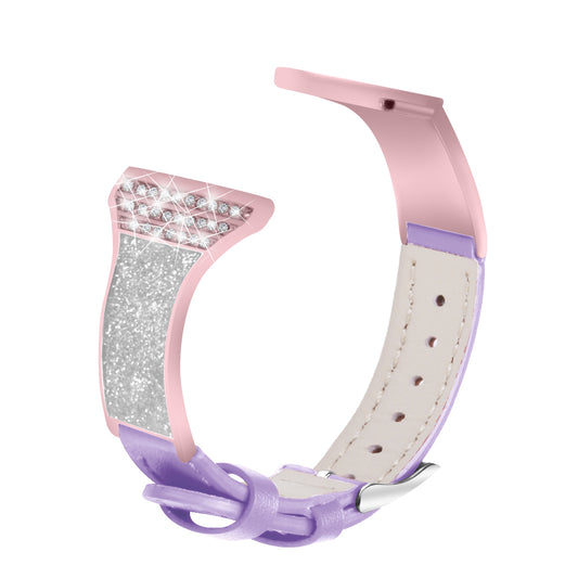 Rhinestones Decor Ceramic+Genuine Leather Watchband Wrist Strap for Garmin Vivoactive 4