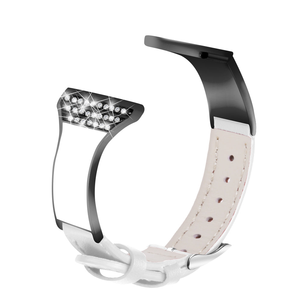 Rhinestones Decor Ceramic+Genuine Leather Smart Watch Strap for Honor Watch Magic/Watch Dream