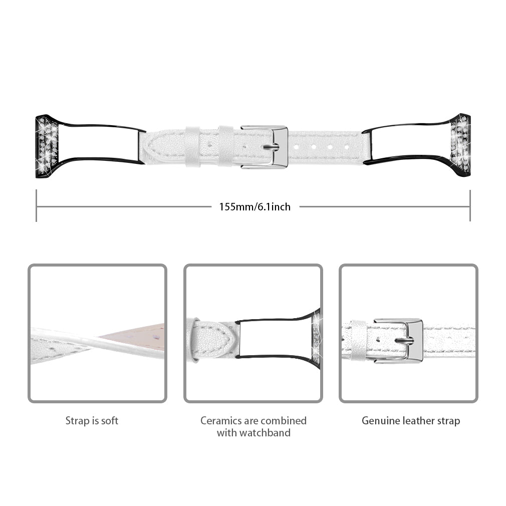 Rhinestones Decor Ceramic+Genuine Leather Smart Watch Strap for Honor Watch Magic/Watch Dream