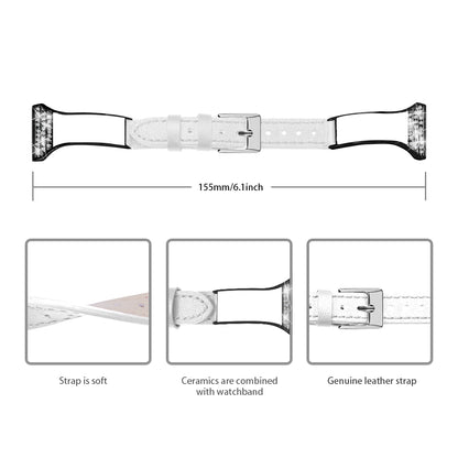 Rhinestones Decor Ceramic+Genuine Leather Smart Watch Strap for Honor Watch Magic/Watch Dream