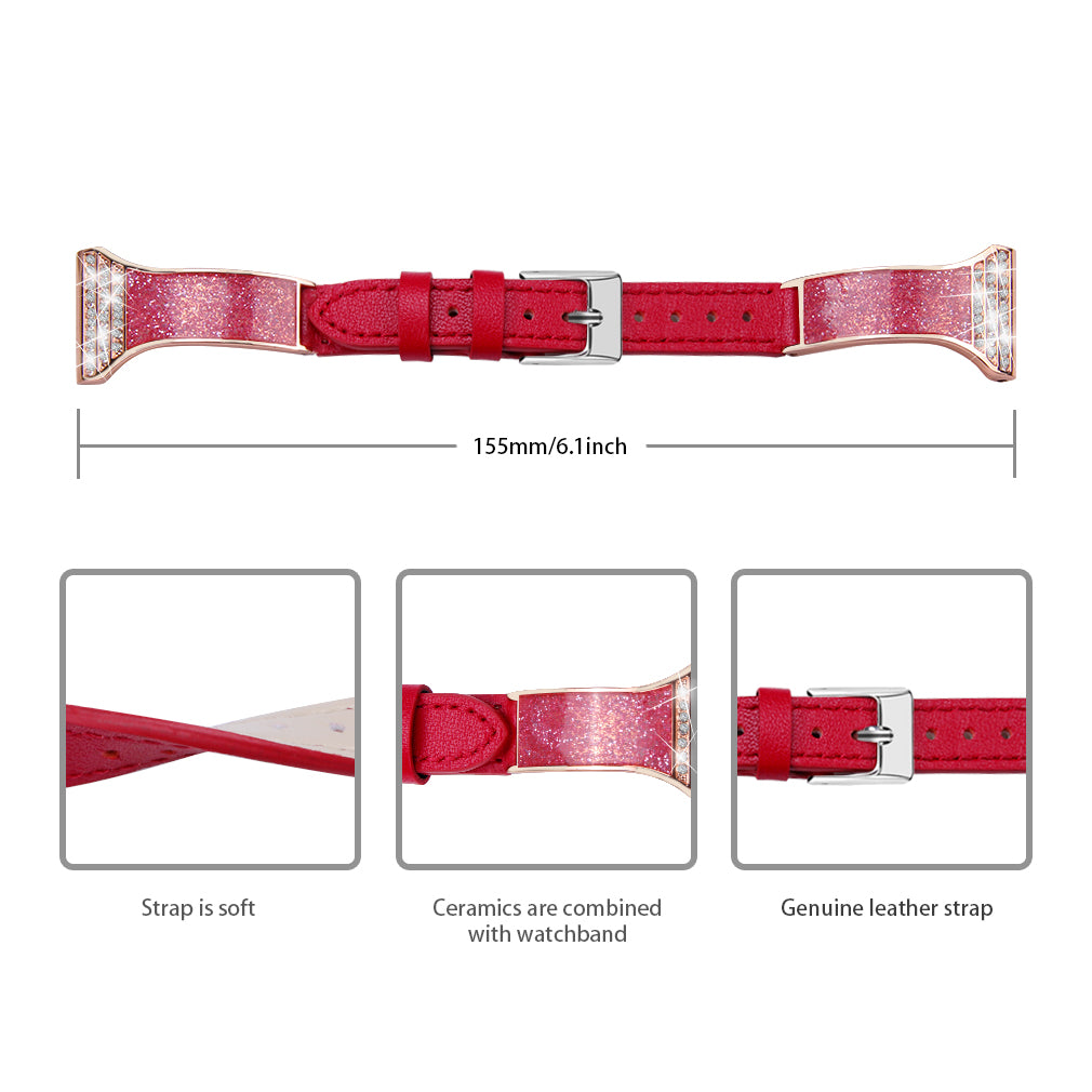 Rhinestones Decor Ceramic+Genuine Leather Smart Watch Strap for Honor Watch Magic/Watch Dream