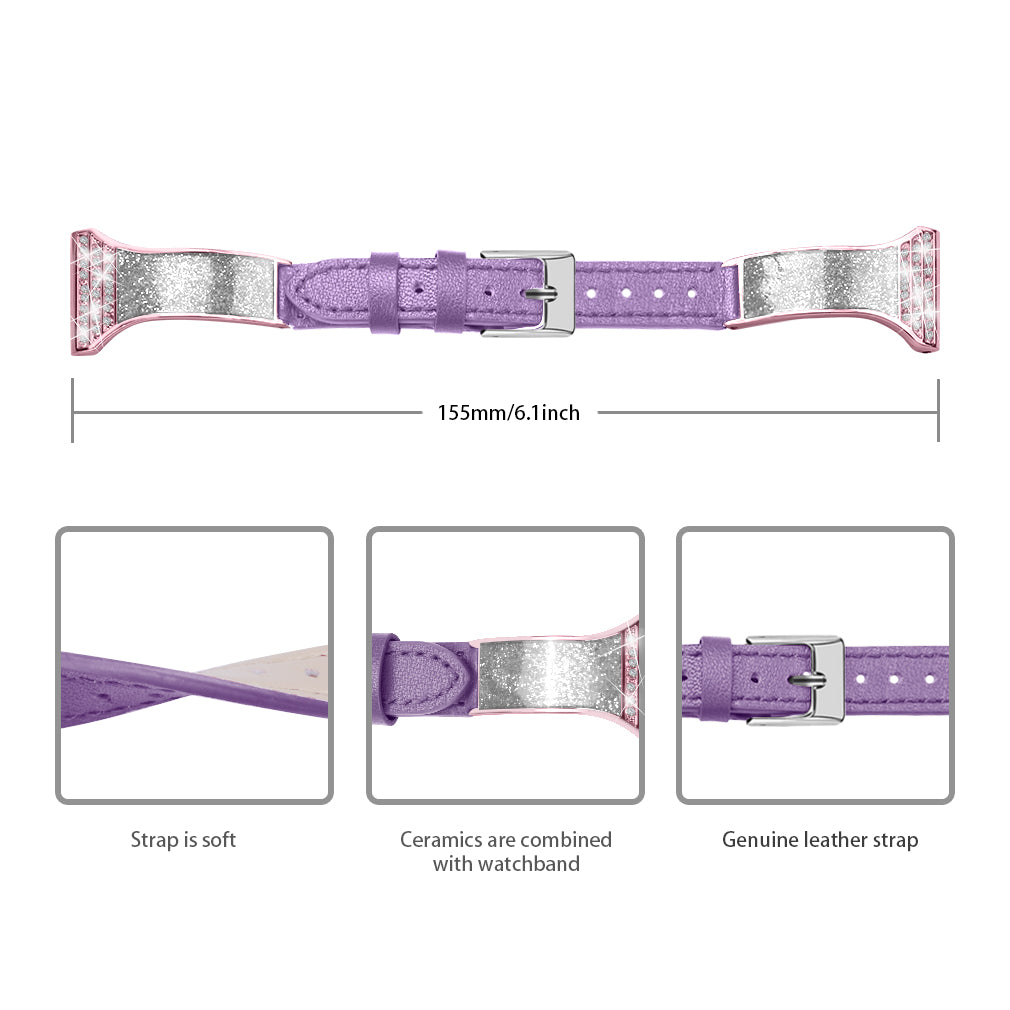 Rhinestones Decor Ceramic+Genuine Leather Smart Watch Strap for Honor Watch Magic/Watch Dream