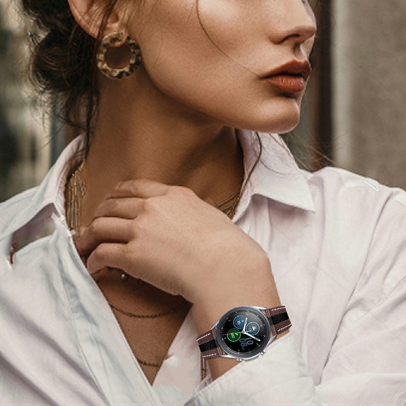 20mm Watch Strap for Samsung Galaxy Watch3 41mm/Watch 42mm Stylish Color Splicing Cowhide Leather Adjustable Watchband