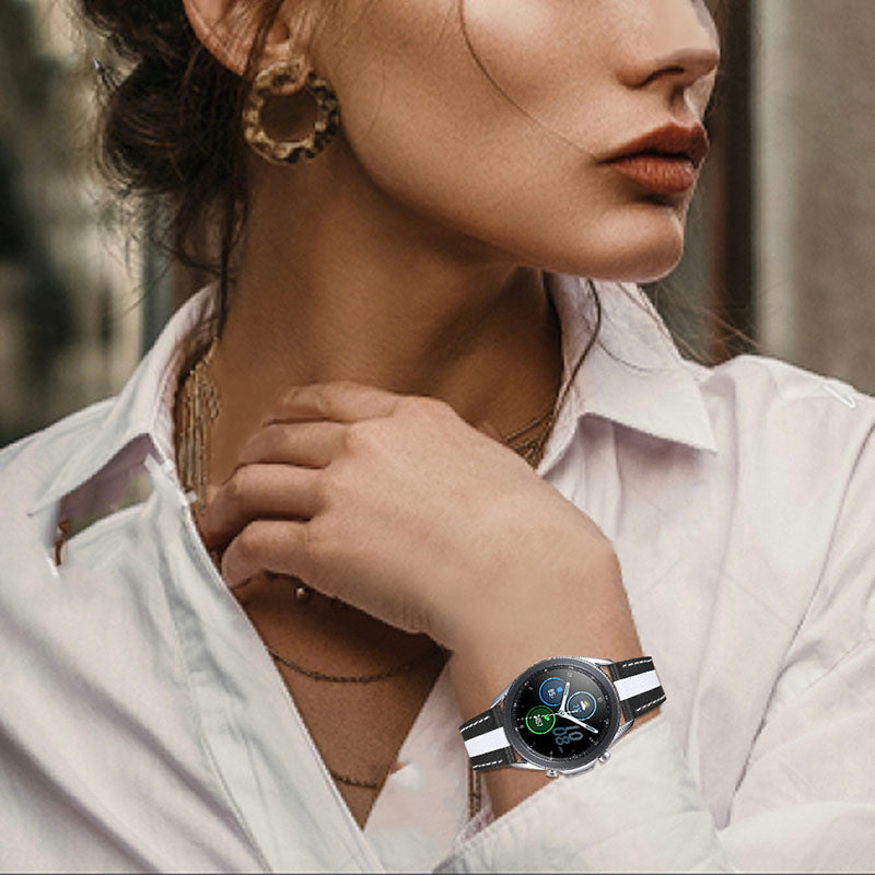 20mm Smart Watch Band for Samsung Galaxy Watch Active/Active2 44mm/40mm Stitching Line Color Splicing Design Cowhide Leather Strap