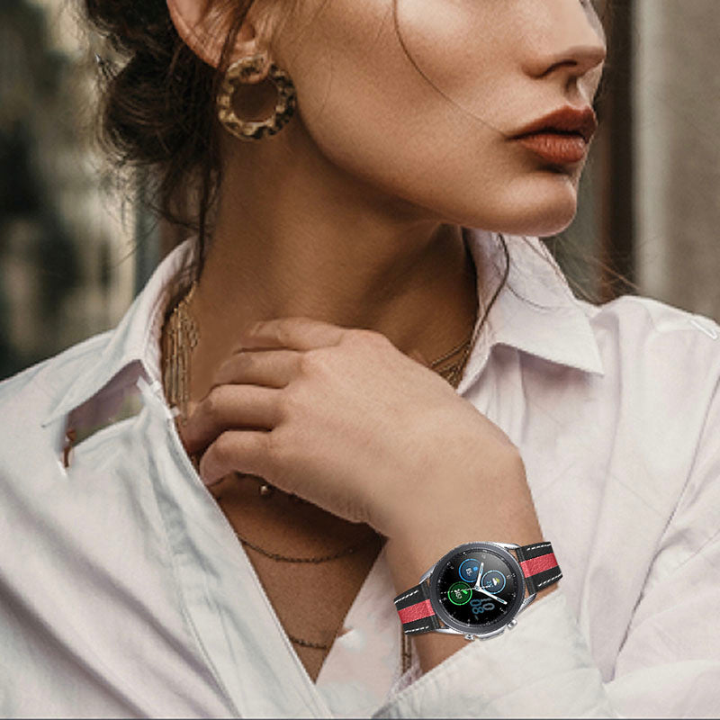 20mm Smart Watch Band for Samsung Galaxy Watch Active/Active2 44mm/40mm Stitching Line Color Splicing Design Cowhide Leather Strap