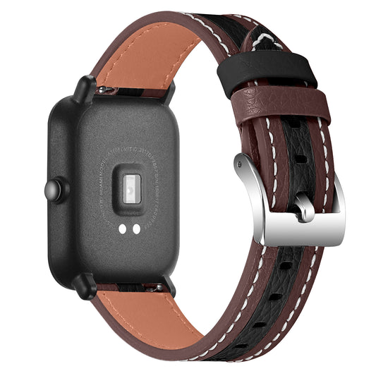 For Huami Amazfit Bip 1S/GTR 42mm Sewing Line Color Splicing Design Strap Adjustable Cowhide Leather Watch Band (20mm)