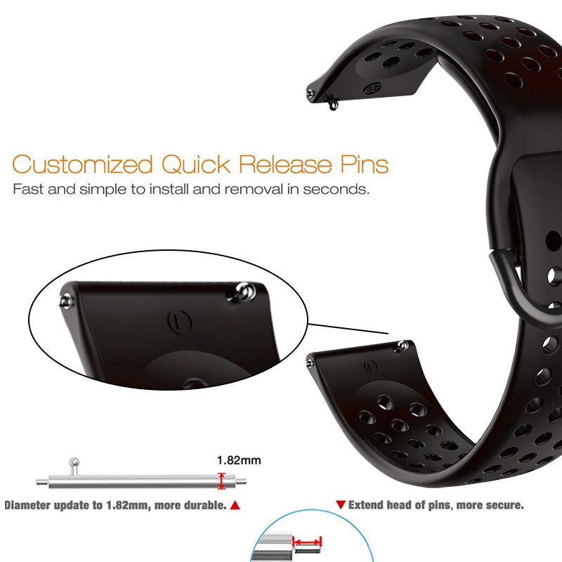 20mm Universal Round Holes Breathable Silicone Smart Watch Strap Replacement Wrist Band