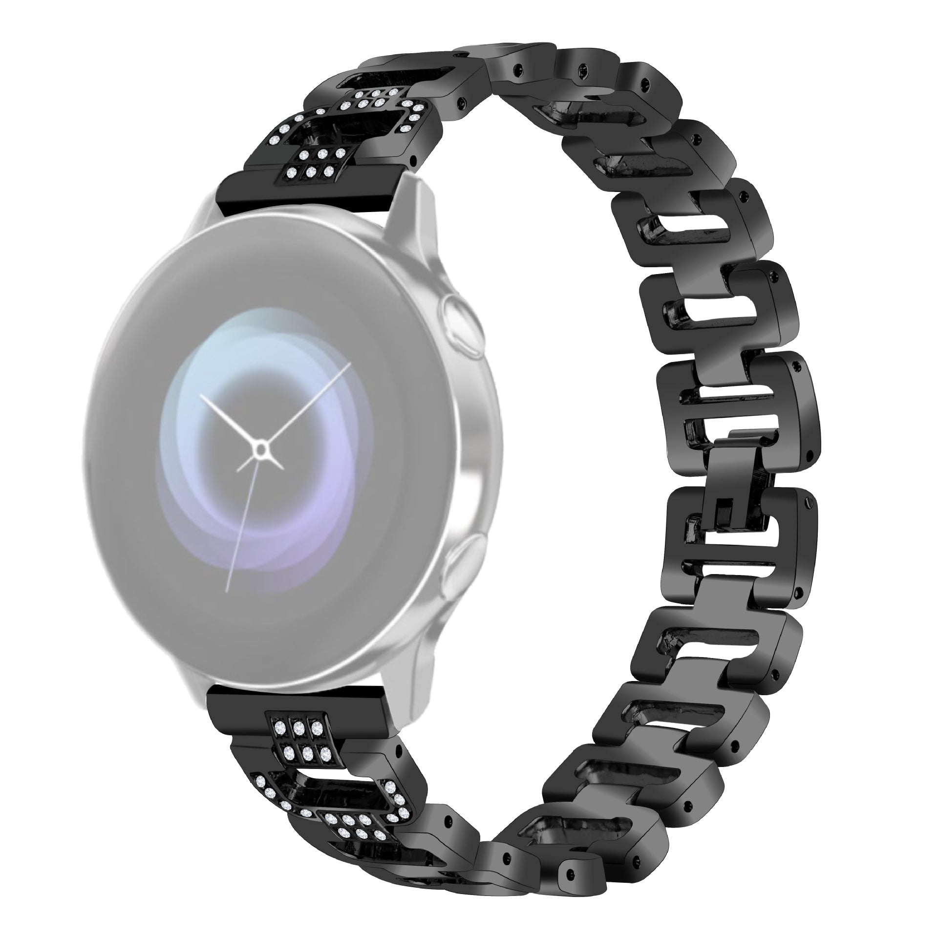 For Huawei Watch GT 2e Samsung Galaxy Watch 46mm Universal 22mm Rhinestone Decorative D-chain Watch Strap Stainless Steel Watchband