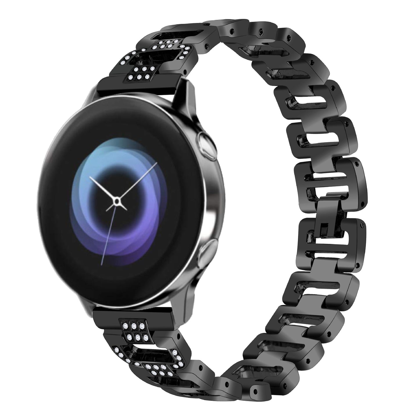 For Huawei Watch GT 2e Samsung Galaxy Watch 46mm Universal 22mm Rhinestone Decorative D-chain Watch Strap Stainless Steel Watchband