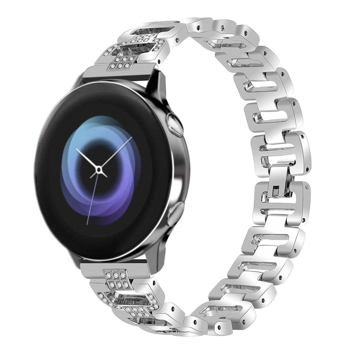 For Huawei Watch GT 2e Samsung Galaxy Watch 46mm Universal 22mm Rhinestone Decorative D-chain Watch Strap Stainless Steel Watchband