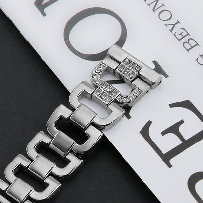 For Huawei Watch GT 2e Samsung Galaxy Watch 46mm Universal 22mm Rhinestone Decorative D-chain Watch Strap Stainless Steel Watchband