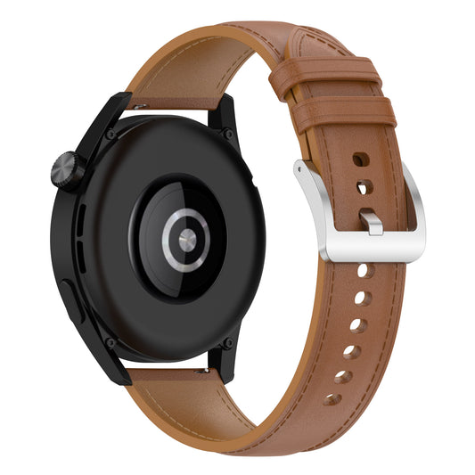For Huawei Watch GT/Samsung Gear S3/Galaxy Watch 46mm Smart Watch Band 22mm Universal Stitching Line First Layer Cowhide Solid Color Strap