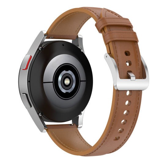 For Huawei Watch GT2/Samsung Galaxy Watch Active 20mm Universal Stitching Line First Layer Cowhide Solid Color Smart Watch Replacement Strap