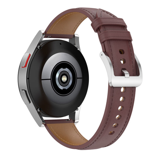 For Huawei Watch GT2/Samsung Galaxy Watch Active 20mm Universal Stitching Line First Layer Cowhide Solid Color Smart Watch Replacement Strap