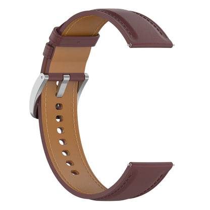 For Huawei Watch GT2/Samsung Galaxy Watch Active 20mm Universal Stitching Line First Layer Cowhide Solid Color Smart Watch Replacement Strap