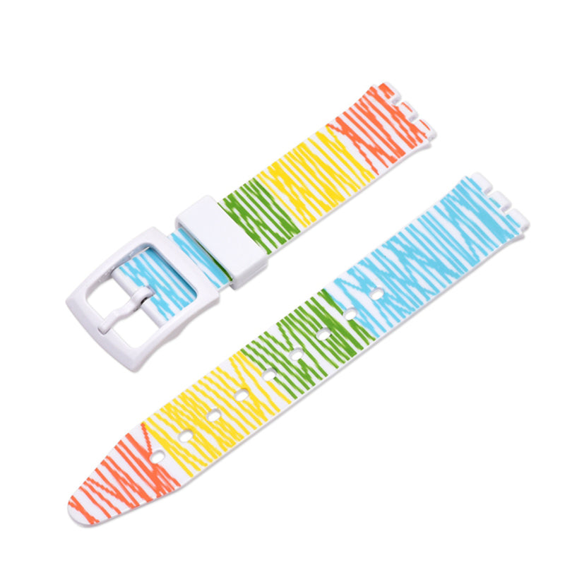 For Swatch Wrist Band Replacement Pattern Printed Silicone Adjustable Buckle Design Watch Strap 17mm