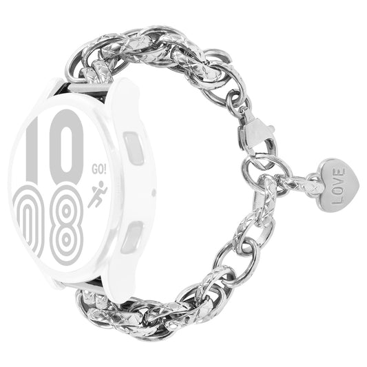 For Huawei Watch GT3 42mm/Samsung Galaxy Watch 4/4 Classic 20mm Replacement Bracelet Stainless Steel Watch Band with Heart Pendant
