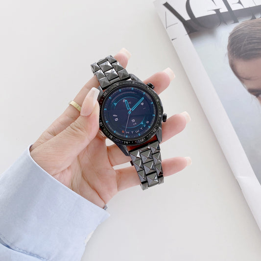 For Huawei Watch GT3 46mm/Xiaomi Haylou RS3 22mm Universal Rhombus Grid Design Ceramic Watch Strap Wrist Band