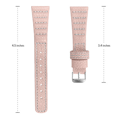 For Pebble 2/Time Round Top Layer Genuine Leather Watch Band Wave Stitching Lines Wrist Strap