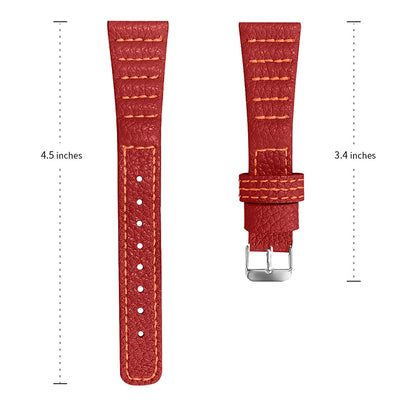For Pebble 2/Time Round Top Layer Genuine Leather Watch Band Wave Stitching Lines Wrist Strap