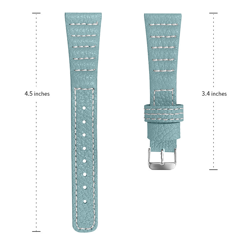 For Pebble 2/Time Round Top Layer Genuine Leather Watch Band Wave Stitching Lines Wrist Strap