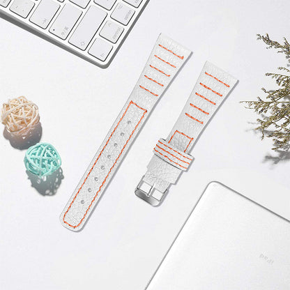 For Pebble 2/Time Round Top Layer Genuine Leather Watch Band Wave Stitching Lines Wrist Strap