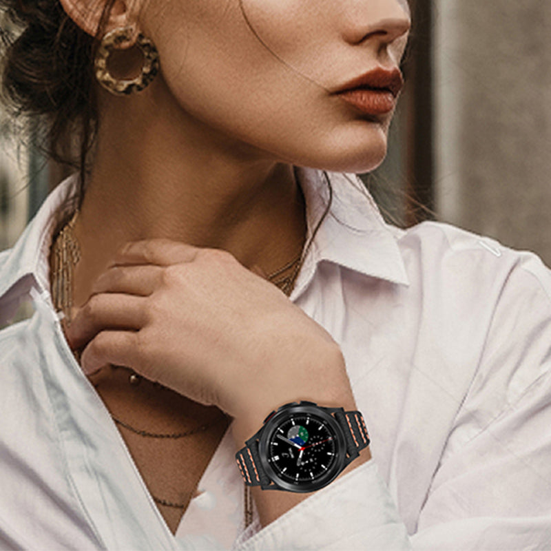 For Huami Amazfit Bip 1S/GTR 42mm/GTS/Bip Lite Soft Durable Top Layer Genuine Leather Wrist Strap Wave Stitching Lines Watchband